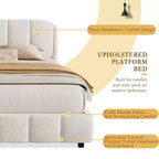 Struttura letto a piattaforma in tessuto Bouclé Beige con testiera curva, Queen/King, 2 persone