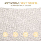 Struttura letto a piattaforma in tessuto Bouclé Beige con testiera curva, Queen/King, 2 persone