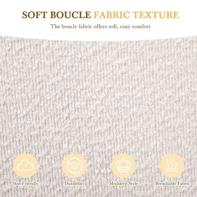 Struttura letto a piattaforma in tessuto Bouclé Beige con testiera curva, Queen/King, 2 persone
