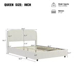 Struttura letto a piattaforma in tessuto Bouclé Beige con testiera curva, Queen/King, 2 persone