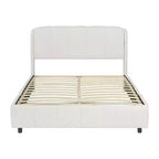 Struttura letto a piattaforma in tessuto Bouclé Beige con testiera curva, Queen/King, 2 persone