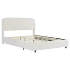 Struttura letto a piattaforma in tessuto Bouclé Beige con testiera curva, Queen/King, 2 persone
