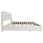 Struttura letto a piattaforma in tessuto Bouclé Beige con testiera curva, Queen/King, 2 persone