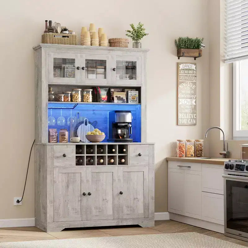 Armadietto dispensa stile rustico da 68.7", Nero+Marrone / Grigio / Bianco, Autoportante, Monoutente