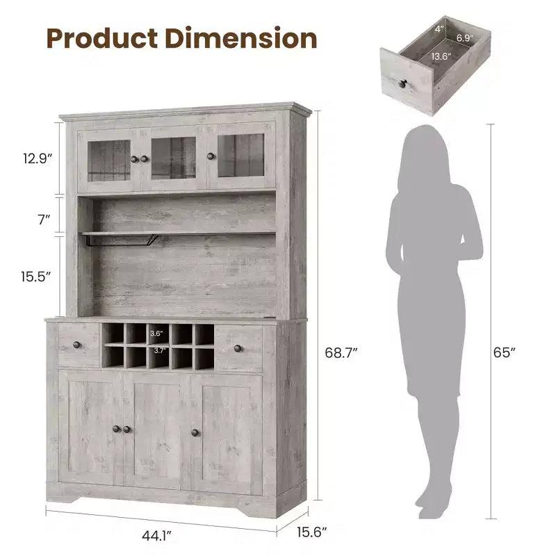 Armadietto dispensa stile rustico da 68.7", Nero+Marrone / Grigio / Bianco, Autoportante, Monoutente