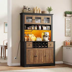 Armadietto dispensa stile rustico da 68.7", Nero+Marrone / Grigio / Bianco, Autoportante, Monoutente