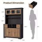 Armadietto dispensa stile rustico da 68.7", Nero+Marrone / Grigio / Bianco, Autoportante, Monoutente