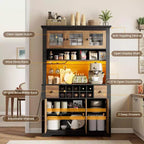 Armadietto dispensa stile rustico da 68.7", Nero+Marrone / Grigio / Bianco, Autoportante, Monoutente