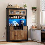 Armadietto dispensa stile rustico da 68.7", Nero+Marrone / Grigio / Bianco, Autoportante, Monoutente
