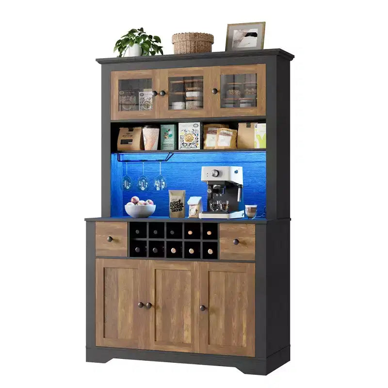 Armadietto dispensa stile rustico da 68.7", Nero+Marrone / Grigio / Bianco, Autoportante, Monoutente
