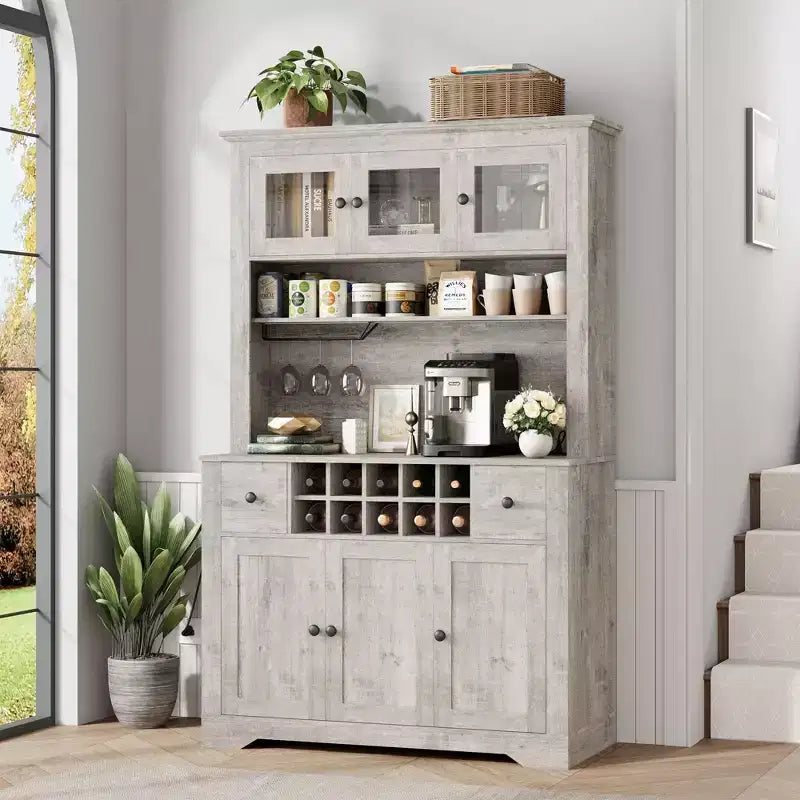 Armadietto dispensa stile rustico da 68.7", Nero+Marrone / Grigio / Bianco, Autoportante, Monoutente