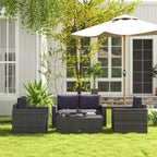 Set divano da esterno in rattan PE bianco crema/grigio a 4 posti (4 pezzi)