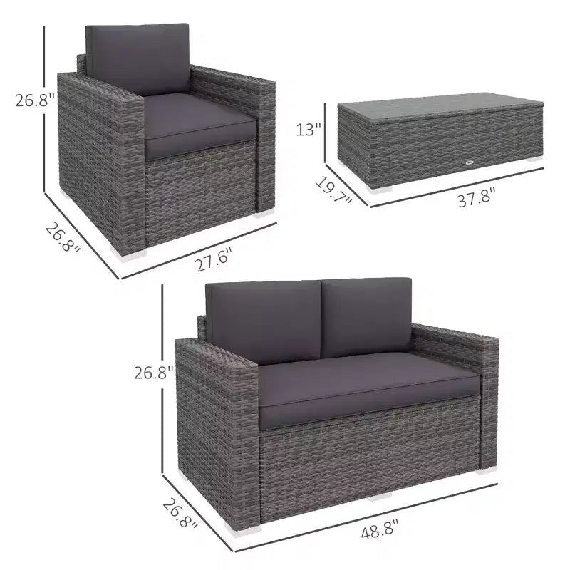 Set divano da esterno in rattan PE bianco crema/grigio a 4 posti (4 pezzi)
