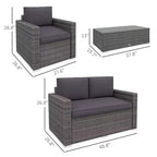 Set divano da esterno in rattan PE bianco crema/grigio a 4 posti (4 pezzi)