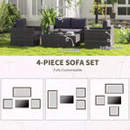 Set divano da esterno in rattan PE bianco crema/grigio a 4 posti (4 pezzi)