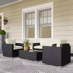 Set divano da esterno in rattan PE bianco crema/grigio a 4 posti (4 pezzi)