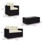 Set divano da esterno in rattan PE bianco crema/grigio a 4 posti (4 pezzi)