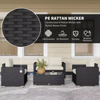 Set divano da esterno in rattan PE bianco crema/grigio a 4 posti (4 pezzi)