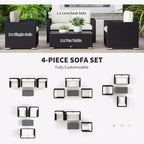 Set divano da esterno in rattan PE bianco crema/grigio a 4 posti (4 pezzi)