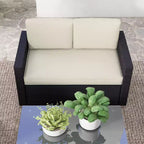 Set divano da esterno in rattan PE bianco crema/grigio a 4 posti (4 pezzi)