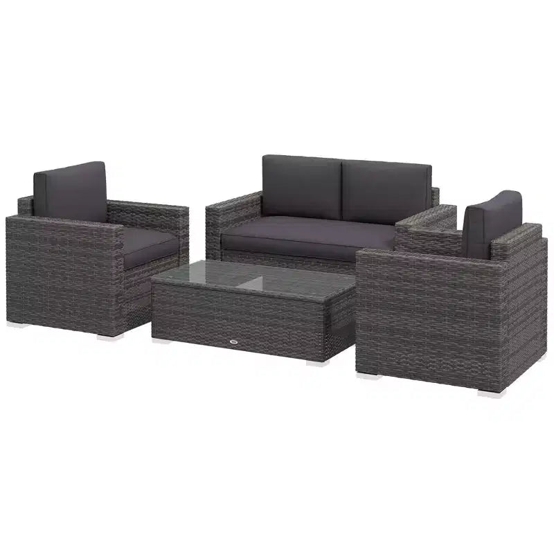Set divano da esterno in rattan PE bianco crema/grigio a 4 posti (4 pezzi)
