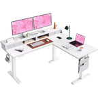 L Shaped Electric Standing Desk, 63 Ergonomic Corner Height Adjustable Desk with Drawers, Sit Stand Computer Table with Storage for Work Office Home