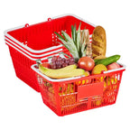 VEVOR Shopping Baskets, 4 PCS, 21L Stackable PE Plastic Grocery Baskets with Handles, Dense Mesh Structure, Holds up to 20 lbs, Red