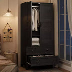 Wooden Armoire Wardrobe Cabinet with Doors, Adjustable Shelves and Hanging Rod, Tall Clothing Storage Closet for Bedroom Organization and Essentials