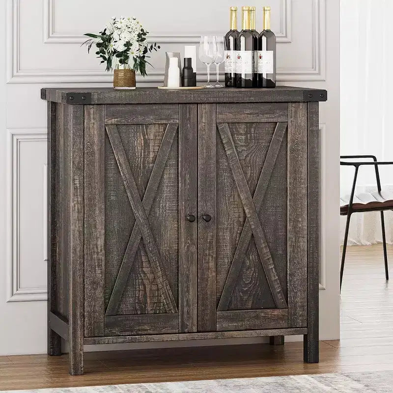 Credenza a 2 Ante con Scaffale Regolabile in Stile Rustico – Marrone e Bianco / Marrone Scuro / Grigio / Bianco, Montaggio da 1 Persona