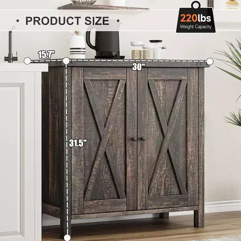 Credenza a 2 Ante con Scaffale Regolabile in Stile Rustico – Marrone e Bianco / Marrone Scuro / Grigio / Bianco, Montaggio da 1 Persona