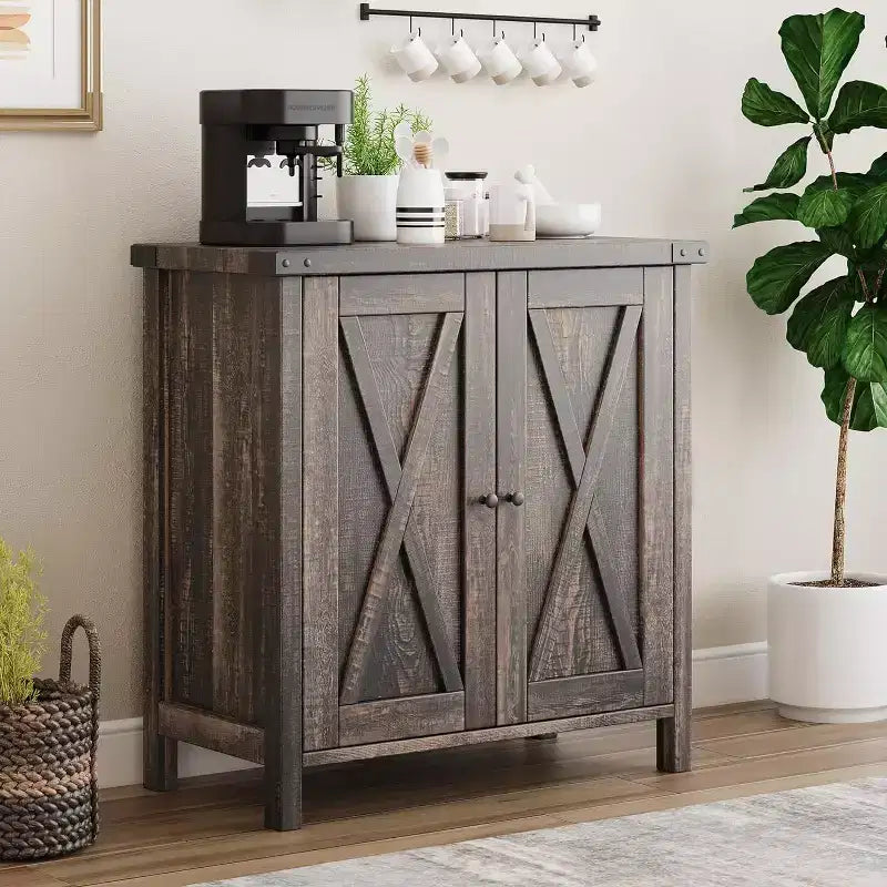 Credenza a 2 Ante con Scaffale Regolabile in Stile Rustico – Marrone e Bianco / Marrone Scuro / Grigio / Bianco, Montaggio da 1 Persona