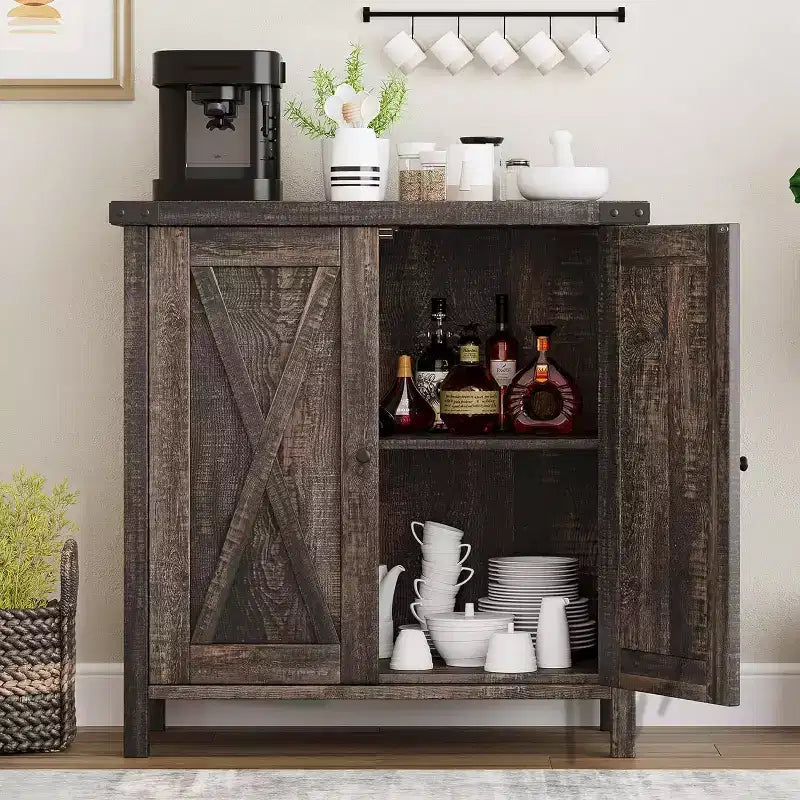 Credenza a 2 Ante con Scaffale Regolabile in Stile Rustico – Marrone e Bianco / Marrone Scuro / Grigio / Bianco, Montaggio da 1 Persona