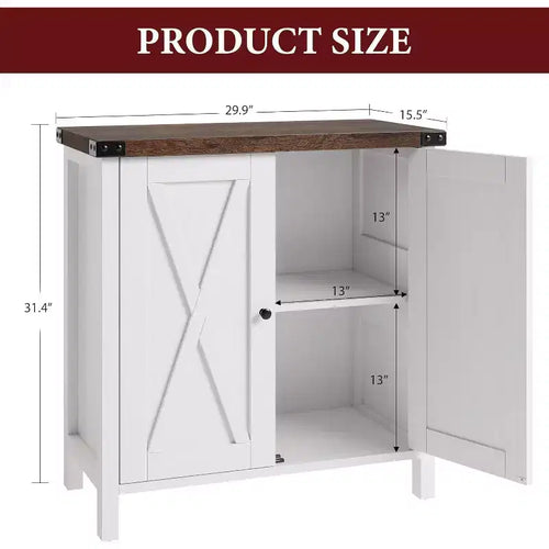 Credenza a 2 Ante con Scaffale Regolabile in Stile Rustico – Marrone e Bianco / Marrone Scuro / Grigio / Bianco, Montaggio da 1 Persona
