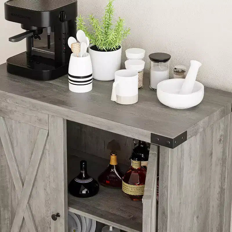 Credenza a 2 Ante con Scaffale Regolabile in Stile Rustico – Marrone e Bianco / Marrone Scuro / Grigio / Bianco, Montaggio da 1 Persona