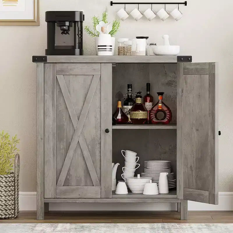 Credenza a 2 Ante con Scaffale Regolabile in Stile Rustico – Marrone e Bianco / Marrone Scuro / Grigio / Bianco, Montaggio da 1 Persona