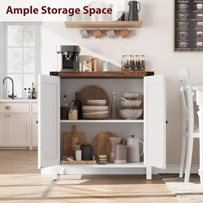 Credenza a 2 Ante con Scaffale Regolabile in Stile Rustico – Marrone e Bianco / Marrone Scuro / Grigio / Bianco, Montaggio da 1 Persona