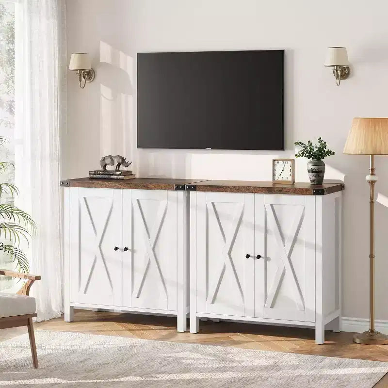 Credenza a 2 Ante con Scaffale Regolabile in Stile Rustico – Marrone e Bianco / Marrone Scuro / Grigio / Bianco, Montaggio da 1 Persona