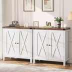 Small Storage Cabinet 2 Piece, Farmhouse Sideboard with 2 Doors & Adjustable Shelves, Entryway Console for Living Room/Dining Room/Kitchen