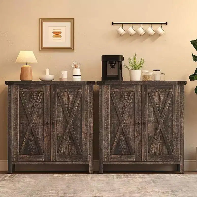 Credenza a 2 Ante con Scaffale Regolabile in Stile Rustico – Marrone e Bianco / Marrone Scuro / Grigio / Bianco, Montaggio da 1 Persona
