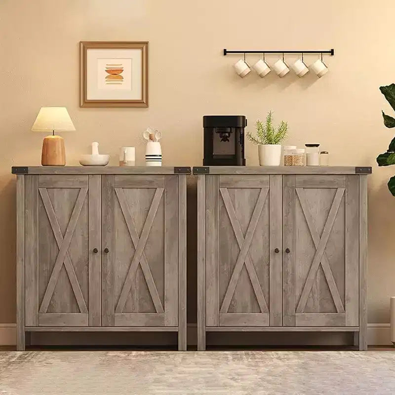 Credenza a 2 Ante con Scaffale Regolabile in Stile Rustico – Marrone e Bianco / Marrone Scuro / Grigio / Bianco, Montaggio da 1 Persona