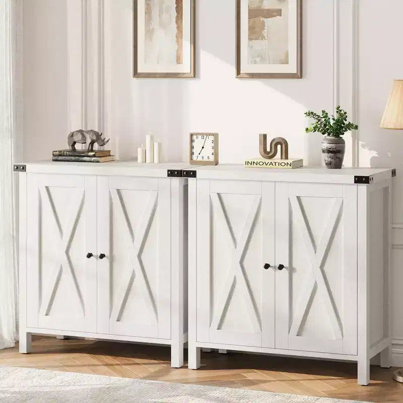 Credenza a 2 Ante con Scaffale Regolabile in Stile Rustico – Marrone e Bianco / Marrone Scuro / Grigio / Bianco, Montaggio da 1 Persona