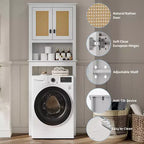 Mobile da bagno salvaspazio sopra WC, 2 ante in rattan, ripiano regolabile, montaggio per 1 persona