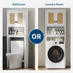 Mobile da bagno salvaspazio sopra WC, 2 ante in rattan, ripiano regolabile, montaggio per 1 persona