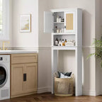 Mobile da bagno salvaspazio sopra WC, 2 ante in rattan, ripiano regolabile, montaggio per 1 persona