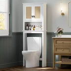 Mobile da bagno salvaspazio sopra WC, 2 ante in rattan, ripiano regolabile, montaggio per 1 persona