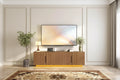 Zevemomo 67.7 Farmhouse TV Stand for 75 Inch TV with 16 Color LED Lights, 6 Storage Compartments, Media Console for Living Room, Brown