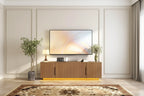 Zevemomo 67.7 Farmhouse TV Stand for 75 Inch TV with 16 Color LED Lights, 6 Storage Compartments, Media Console for Living Room, Brown