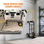 Carrello a mano convertibile 2-in-1 e carrello pieghevole – Nero e arancione/giallo, capacità 180–360 kg, utilizzo da 1 a 2 persone