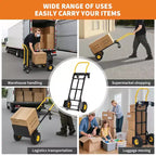 Carrello a mano convertibile 2-in-1 e carrello pieghevole – Nero e arancione/giallo, capacità 180–360 kg, utilizzo da 1 a 2 persone