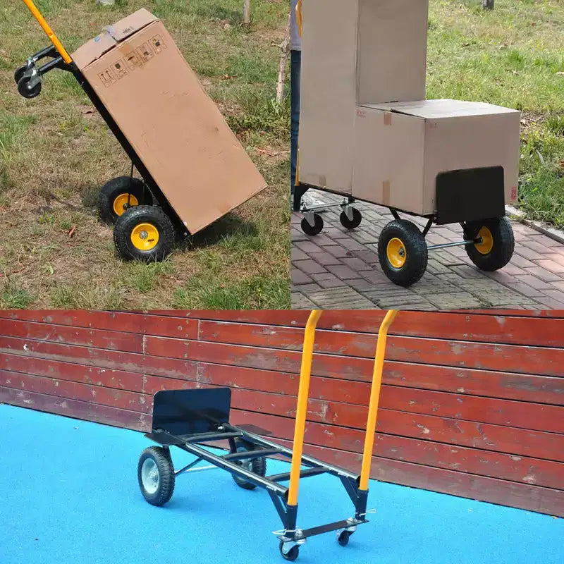 Carrello a mano convertibile 2-in-1 e carrello pieghevole – Nero e arancione/giallo, capacità 180–360 kg, utilizzo da 1 a 2 persone